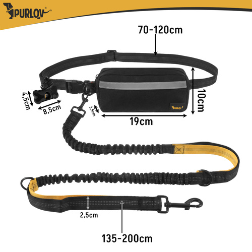 Midjebälte med Koppel – Handsfree Hundkoppel med Stötdämpare & Midjeväska