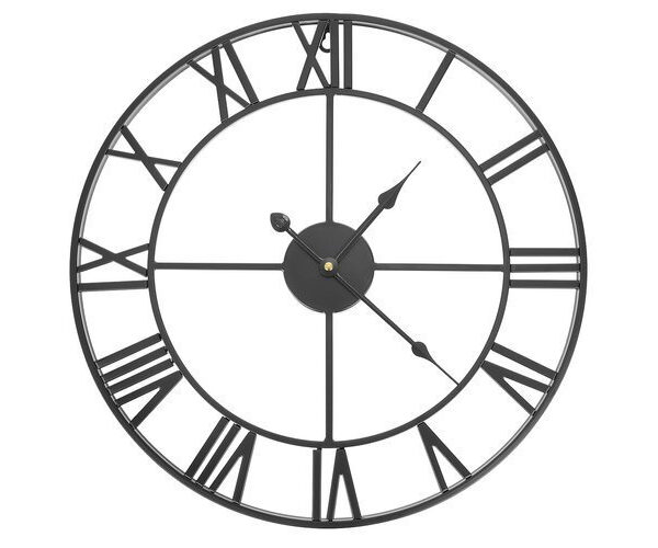 Retro Väggklocka 47 cm – Svart med Romerska Siffror