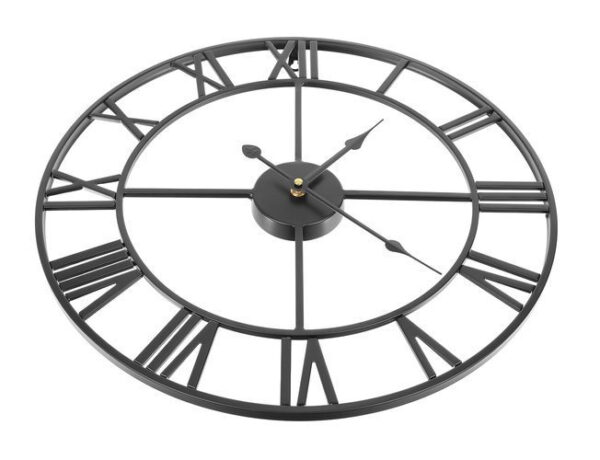Retro Väggklocka 47 cm – Svart med Romerska Siffror