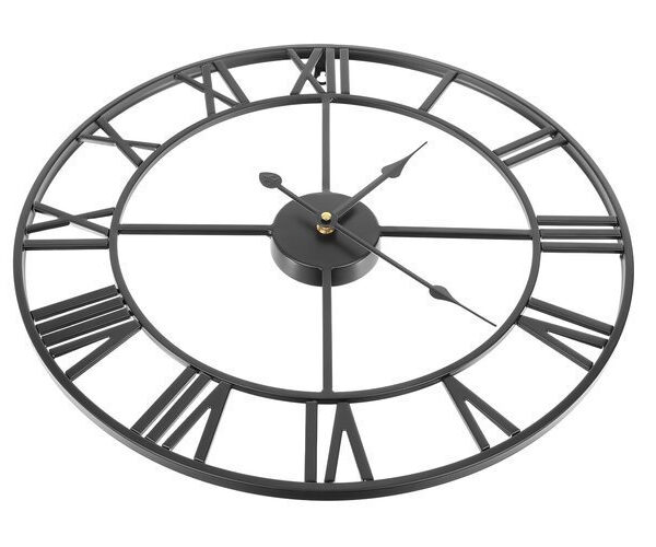 Retro Väggklocka 47 cm – Svart med Romerska Siffror