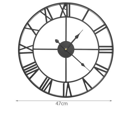 Retro Väggklocka 47 cm – Svart med Romerska Siffror