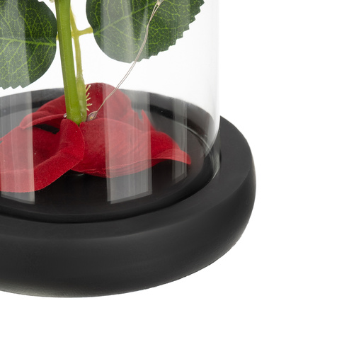 Ros i Glaskupa med LED – Dekorativ Ros med Varmvit Belysning & Presentask