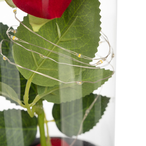 Ros i Glaskupa med LED – Dekorativ Ros med Varmvit Belysning & Presentask