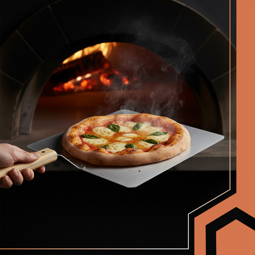 Pizzaspade i Rostfritt Stål – Pizzaspade med Trähandtag & Silikonhandtag