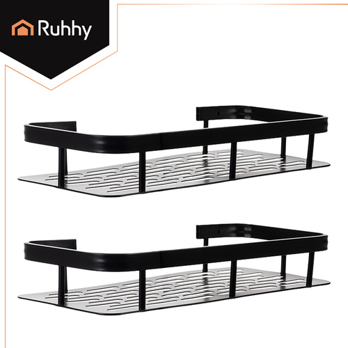 Badrumshylla 2-pack – Väggmonterade Hyllor i Aluminium utan Borrning