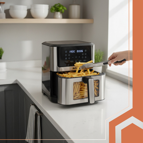 Varmluftsfritös 8 L 1800 W – Airfryer med LED-Display, 10 Program & Insynsfönster