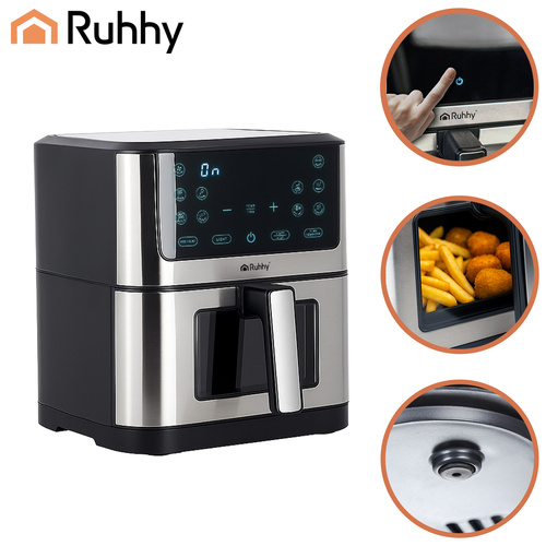 Varmluftsfritös 8 L 1800 W – Airfryer med LED-Display, 10 Program & Insynsfönster