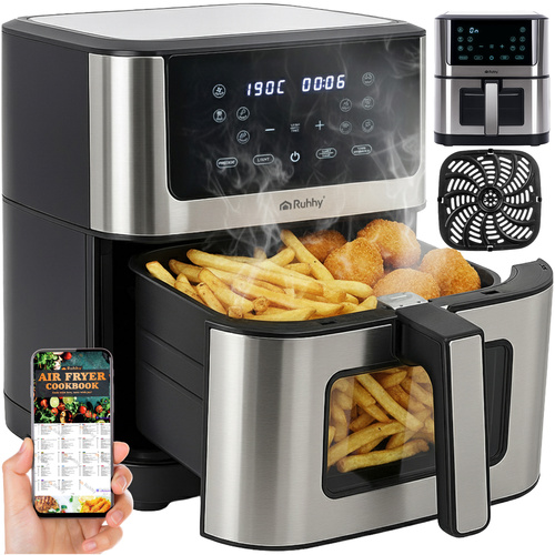 Varmluftsfritös 8 L 1800 W – Airfryer med LED-Display, 10 Program & Insynsfönster