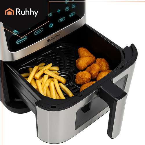 Varmluftsfritös 8 L 1800 W – Airfryer med LED-Display, 10 Program & Insynsfönster