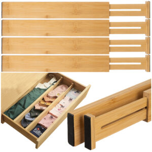 Lådavdelare 4-pack – Utdragbara Lådorganisatörer i Bambu 42–56 cm