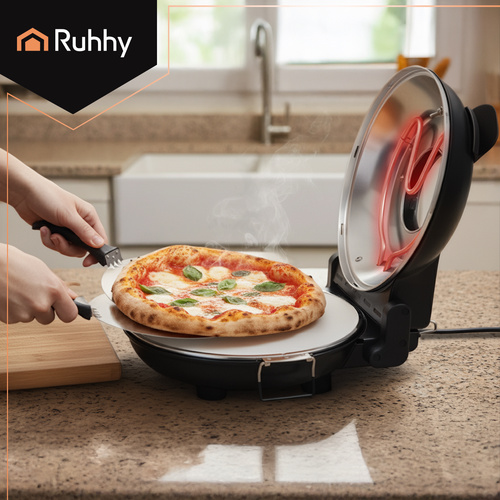 Elektrisk Pizzaugn 1200 W – Pizzaugn med Keramisk Pizzasten, 420 °C & 2 Pizzaspadar