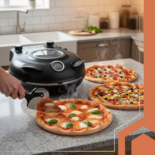 Elektrisk Pizzaugn 1200 W – Pizzaugn med Keramisk Pizzasten, 420 °C & 2 Pizzaspadar
