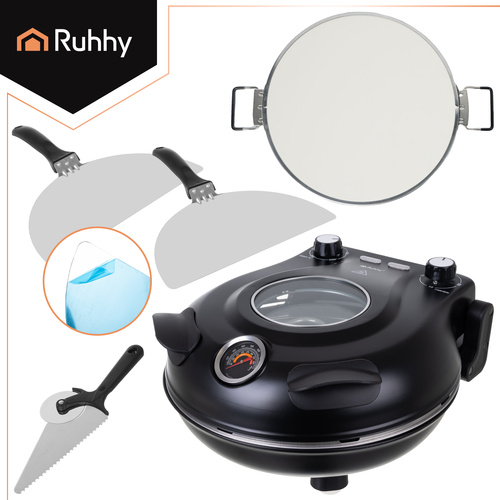 Elektrisk Pizzaugn 1200 W – Pizzaugn med Keramisk Pizzasten, 420 °C & 2 Pizzaspadar