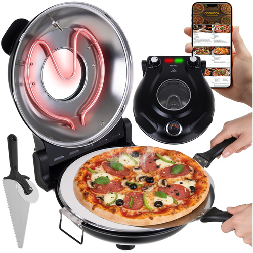 Elektrisk Pizzaugn 1200 W – Pizzaugn med Keramisk Pizzasten, 420 °C & 2 Pizzaspadar