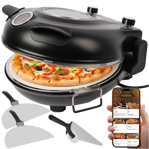 Elektrisk Pizzaugn 1200 W – Pizzaugn med Keramisk Pizzasten, 420 °C & 2 Pizzaspadar