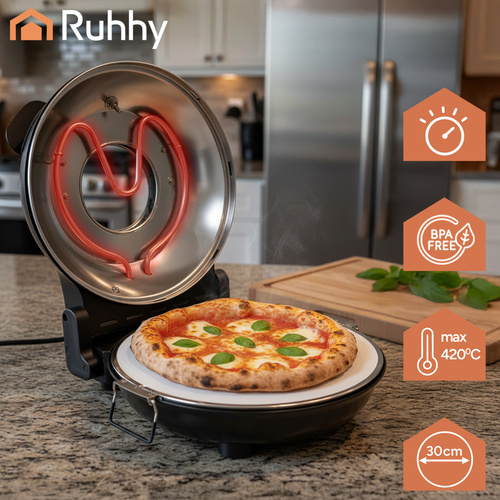 Elektrisk Pizzaugn 1200 W – Pizzaugn med Keramisk Pizzasten, 420 °C & 2 Pizzaspadar