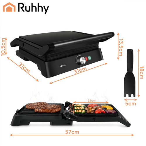 Elektrisk Kontaktgrill 2000 W – Bordsgrill med Temperaturkontroll & Non-Stick Grillplattor
