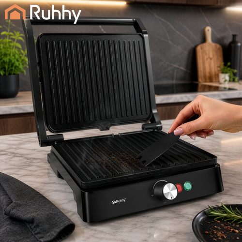 Elektrisk Kontaktgrill 2000 W – Bordsgrill med Temperaturkontroll & Non-Stick Grillplattor