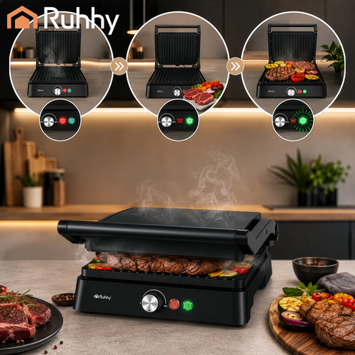 Elektrisk Kontaktgrill 2000 W – Bordsgrill med Temperaturkontroll & Non-Stick Grillplattor