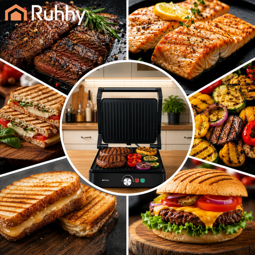 Elektrisk Kontaktgrill 2000 W – Bordsgrill med Temperaturkontroll & Non-Stick Grillplattor