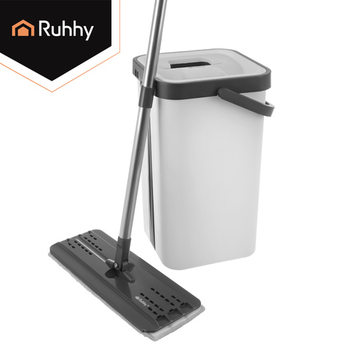 Spraymopp med Dubbelkammarhink 11 L – Platt Mopp med Handsfree Urvridning & 3 Moppskydd