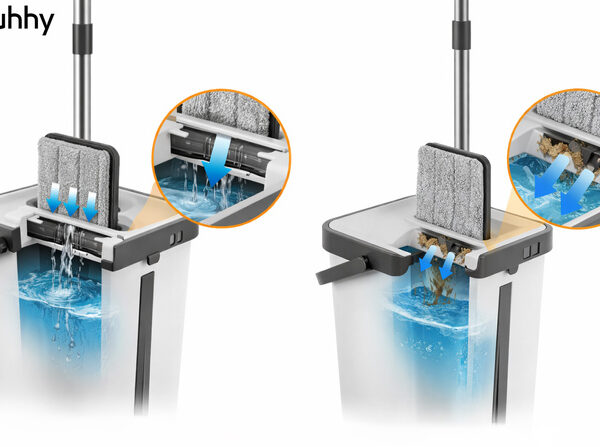 Spraymopp med Dubbelkammarhink 11 L – Platt Mopp med Handsfree Urvridning & 3 Moppskydd