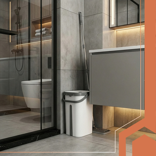 Spraymopp med Dubbelkammarhink 11 L – Platt Mopp med Handsfree Urvridning & 3 Moppskydd