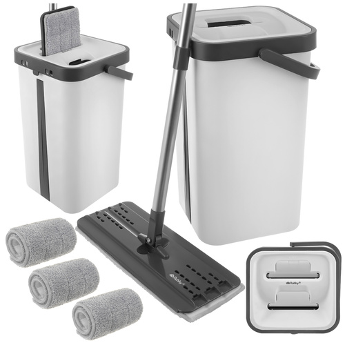 Spraymopp med Dubbelkammarhink 11 L – Platt Mopp med Handsfree Urvridning & 3 Moppskydd