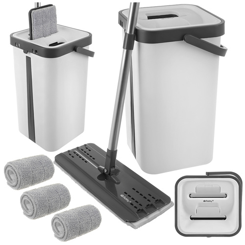 Spraymopp med Dubbelkammarhink 11 L – Platt Mopp med Handsfree Urvridning & 3 Moppskydd