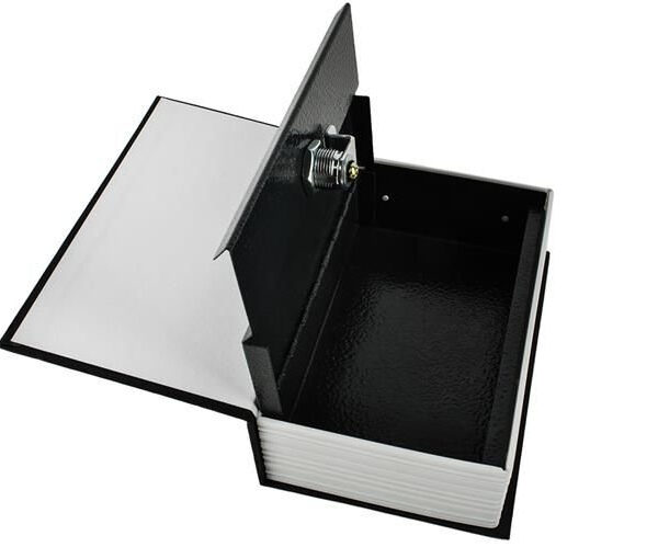 Bokformad Kassaskrin metall med pengaboksnycklar 18 x 11,5 cm