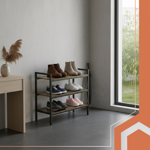 Skohylla 3 Hyllplan 79 cm – Skoställ i Loftstil med Metallram