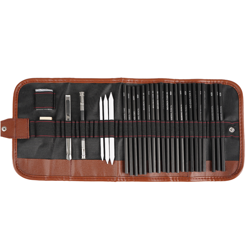 Skissset 27 Delar – Ritset med Skisspennor, Kolpennor & Fodral