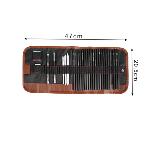 Skissset 27 Delar – Ritset med Skisspennor, Kolpennor & Fodral