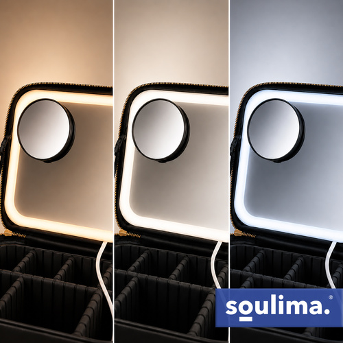 Sminkväska med LED-Spegel – Kosmetikväska med USB-C & Justerbara Fack