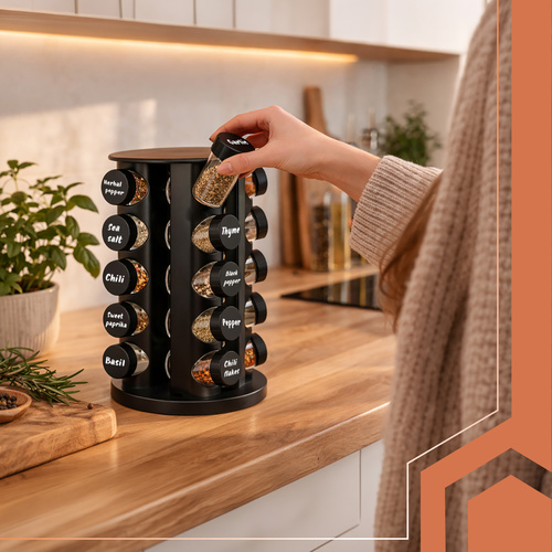 Kryddburkar 20-pack 90 ml – Roterande Kryddställ med Etiketter & Tratt