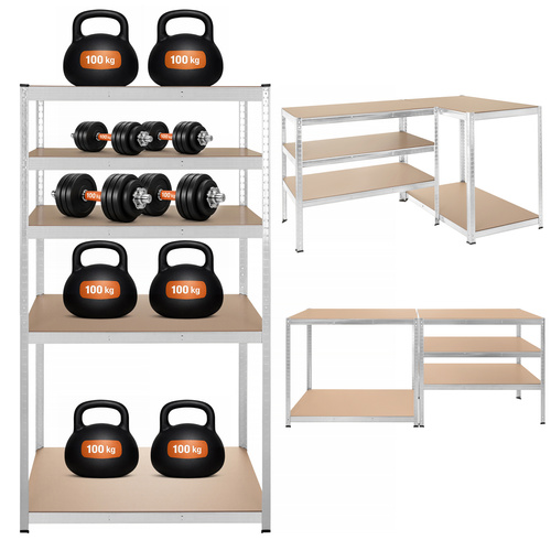 Förvaringshylla 180 x 100 x 60 cm – Metallhylla med 5 Justerbara Hyllplan, 3-i-1 & 1000 kg