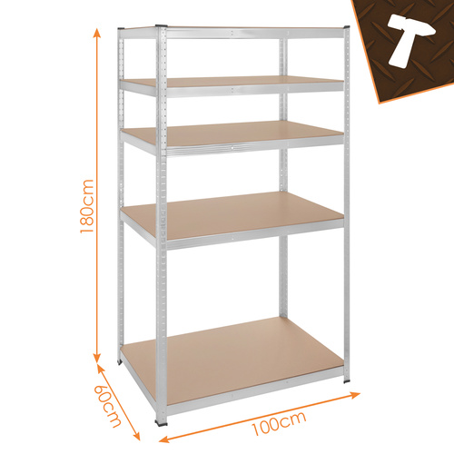 Förvaringshylla 180 x 100 x 60 cm – Metallhylla med 5 Justerbara Hyllplan, 3-i-1 & 1000 kg