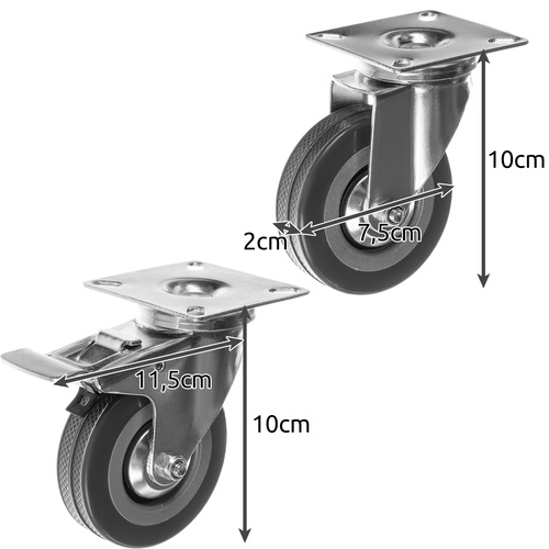 Svängbara Möbelhjul 75 mm 4-pack – Länkhjul med Broms för 220 kg