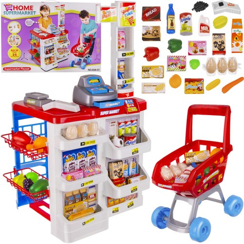 Leksakssupermarket – Butikslek med Kassa, Kundvagn, Skanner & Tillbehör