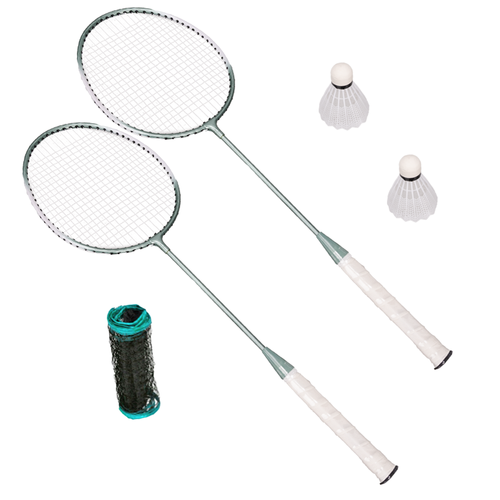 Badmintonset med Nät – 2 Racketar, 2 Fjäderbollar & Förvaringsväska