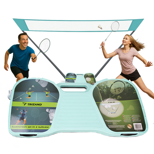 Badmintonset med Nät – 2 Racketar, 2 Fjäderbollar & Förvaringsväska