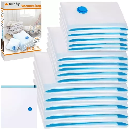 Vakuumpåsar 15-pack – Förvaringspåsar i 3 Storlekar för Kläder & Täcken