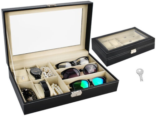 eng_pl_Watch-and-glasses-organizer-black-13616_11.jpg Klock- & Glasögonorganiserare – Låsbar Förvaringslåda med 9 Fack