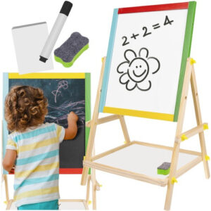 Dubbelsidig Rit- & Skrivtavla – Magnetisk Whiteboard & Griffeltavla i Trä